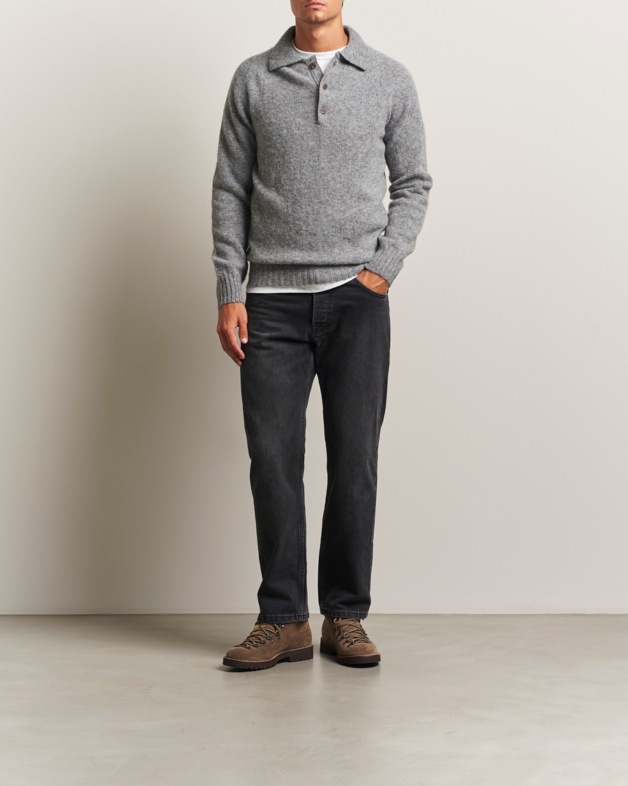 Herr | Tröjor | Harley Of Scotland | Brushed Supersoft Lambswool Polo Mid Grey