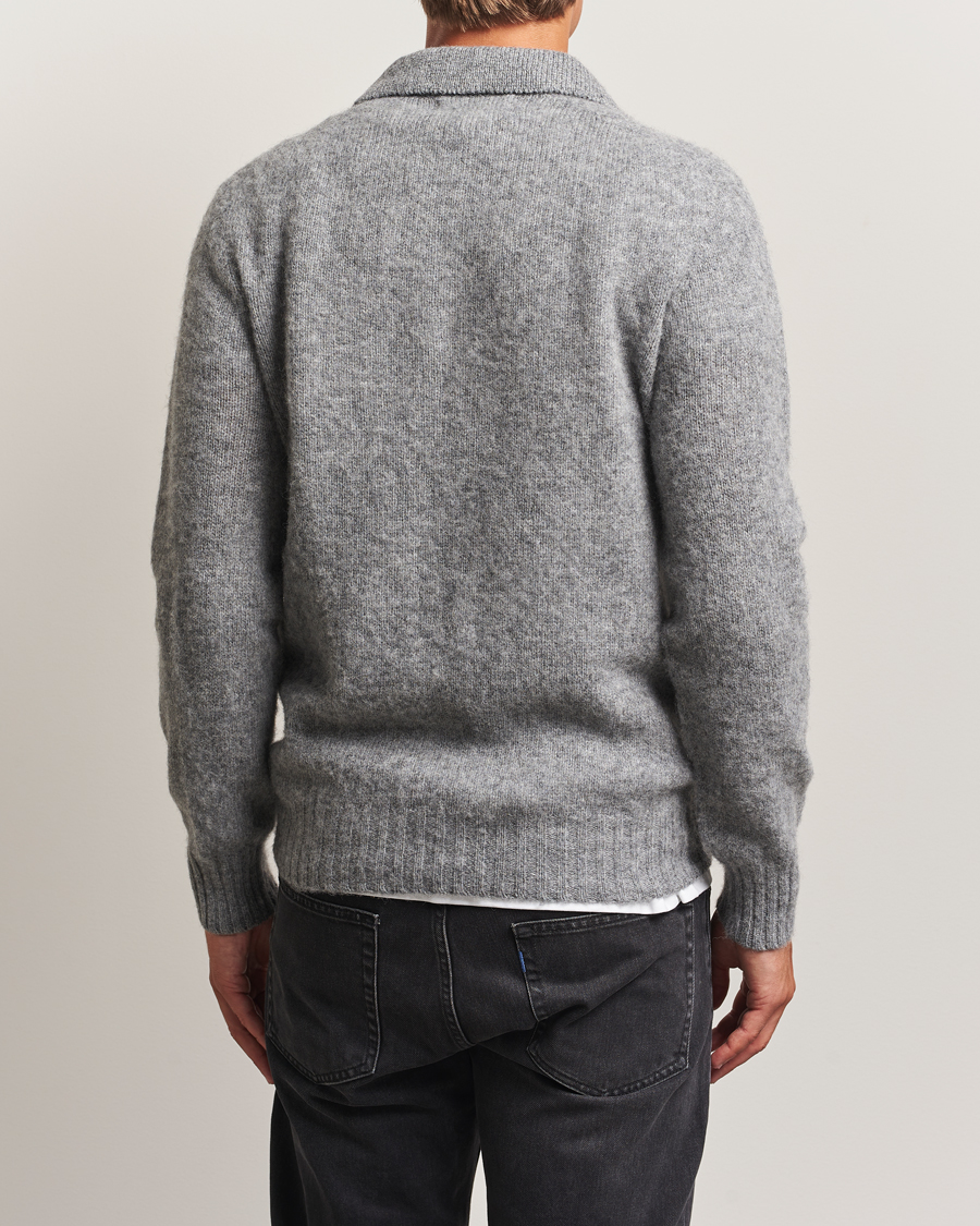 Herr | Tröjor | Harley Of Scotland | Brushed Supersoft Lambswool Polo Mid Grey