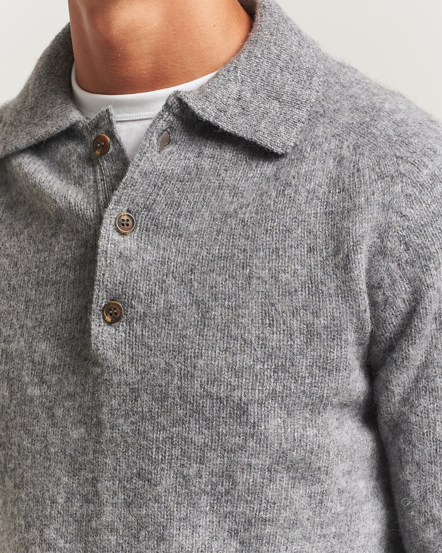 Herr | Tröjor | Harley Of Scotland | Brushed Supersoft Lambswool Polo Mid Grey