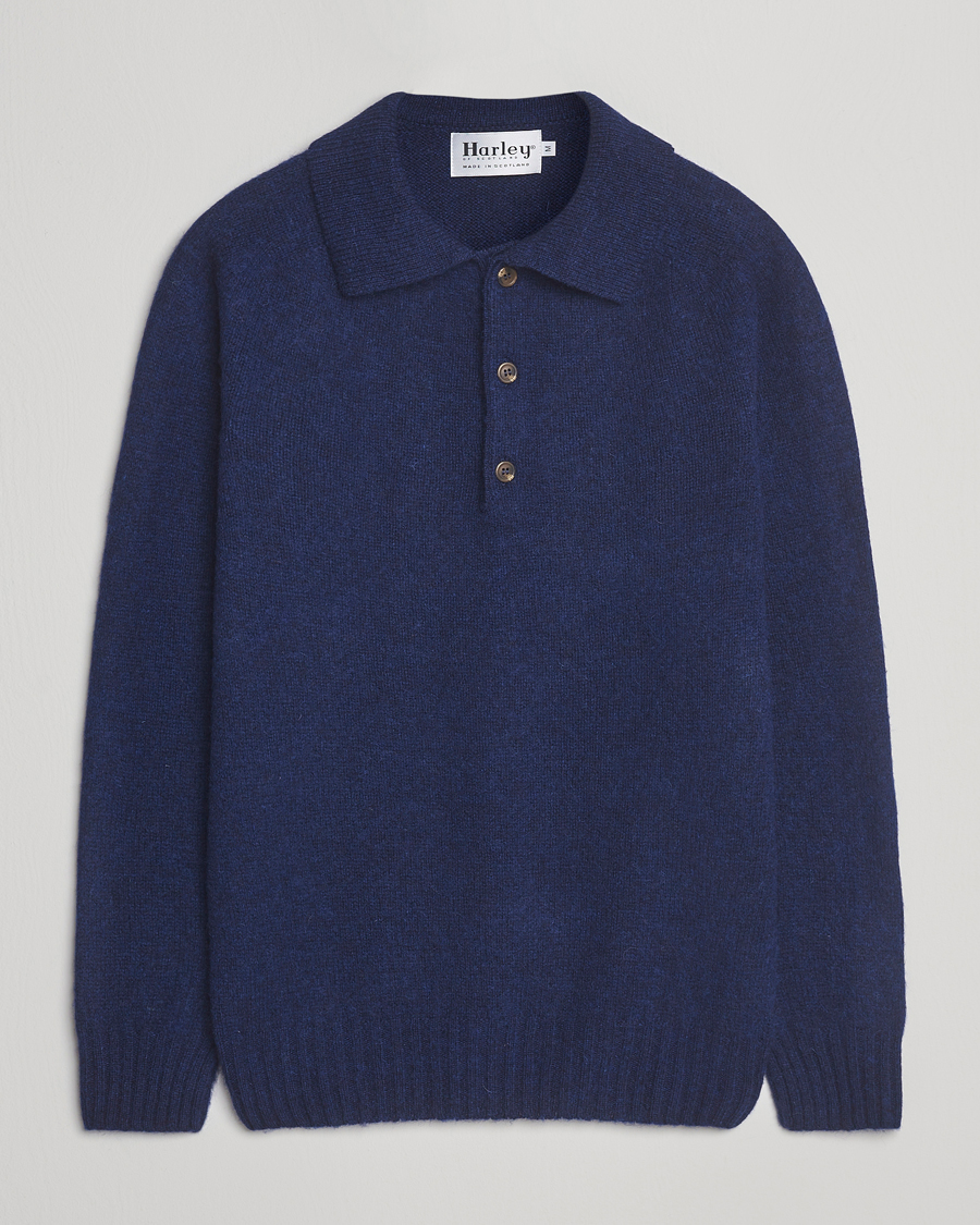 Herr | Tröjor | Harley Of Scotland | Brushed Supersoft Lambswool Polo Nightsky