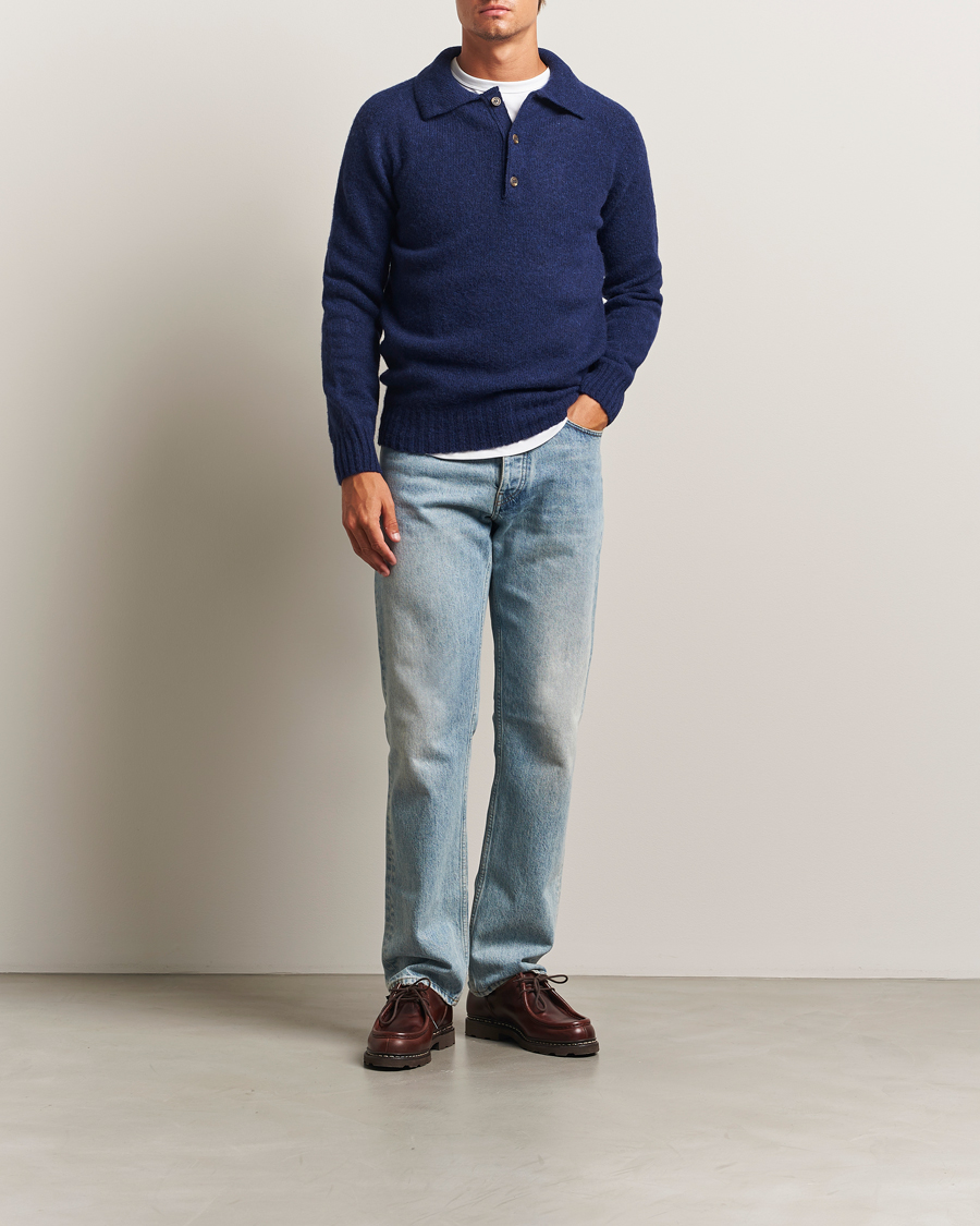 Herr | Tröjor | Harley Of Scotland | Brushed Supersoft Lambswool Polo Nightsky