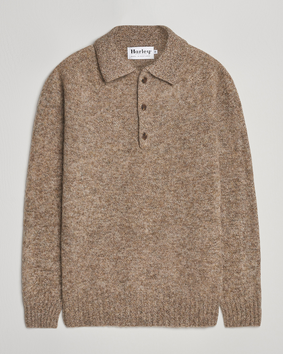 Herr | Tröjor | Harley Of Scotland | Brushed Supersoft Lambswool Polo Pebble