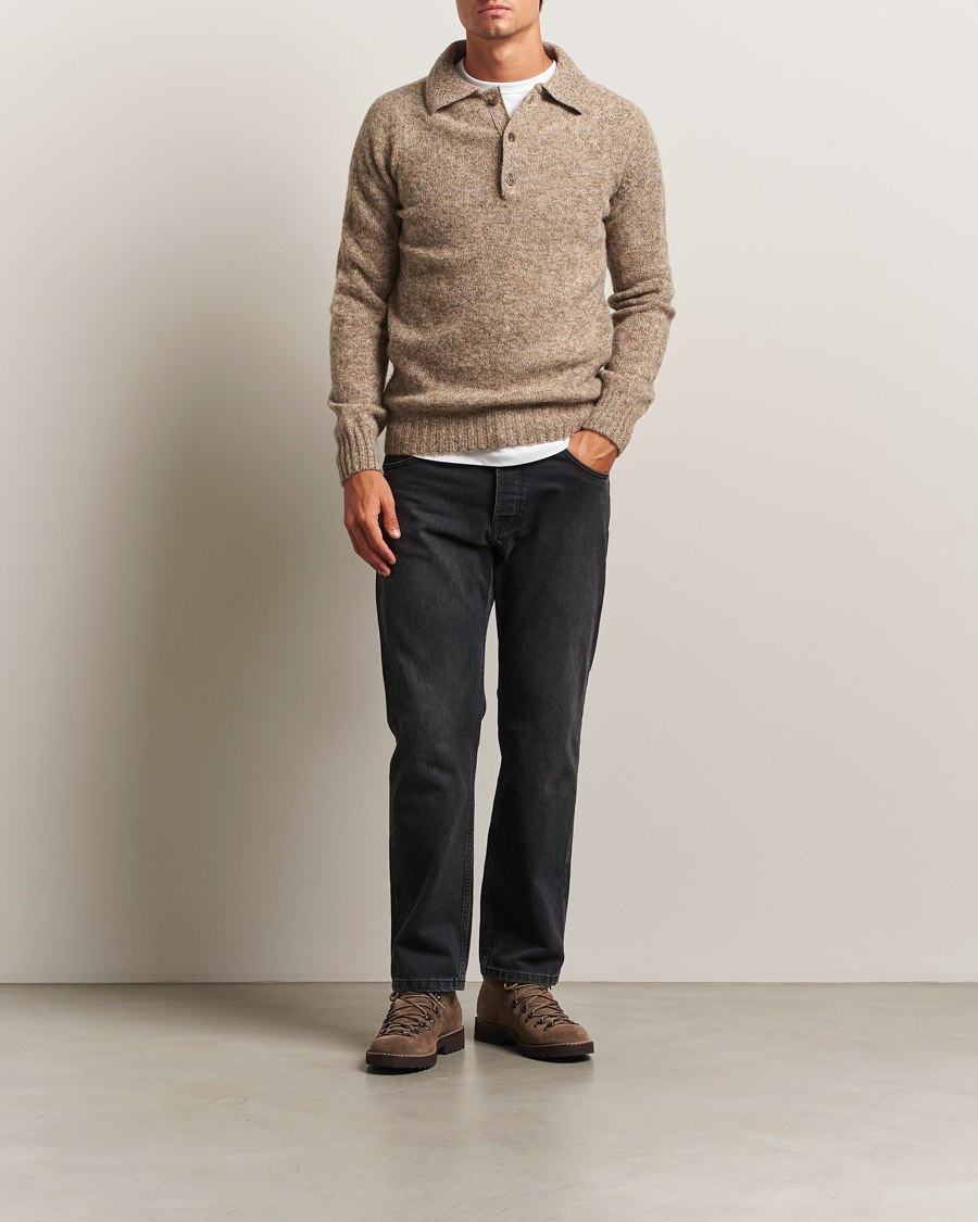 Herr | Tröjor | Harley Of Scotland | Brushed Supersoft Lambswool Polo Pebble