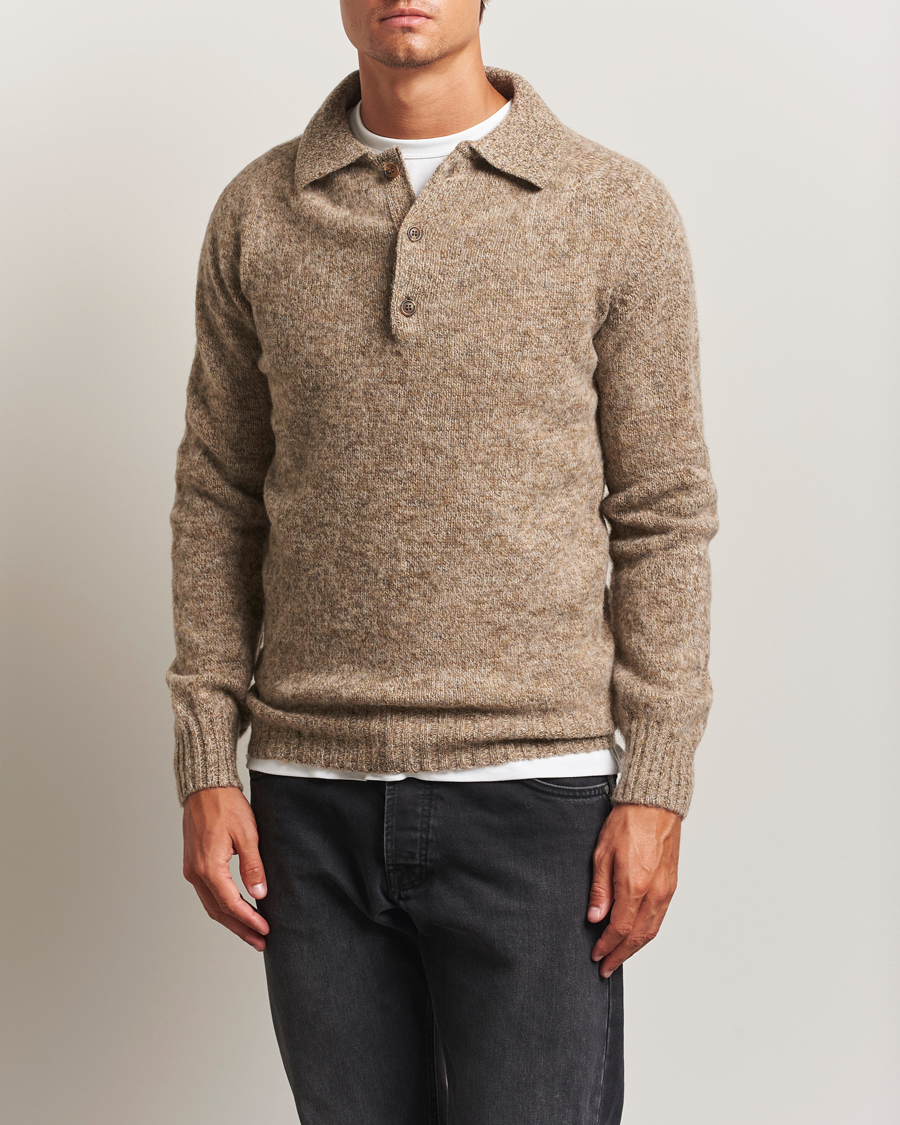 Herr | Tröjor | Harley Of Scotland | Brushed Supersoft Lambswool Polo Pebble