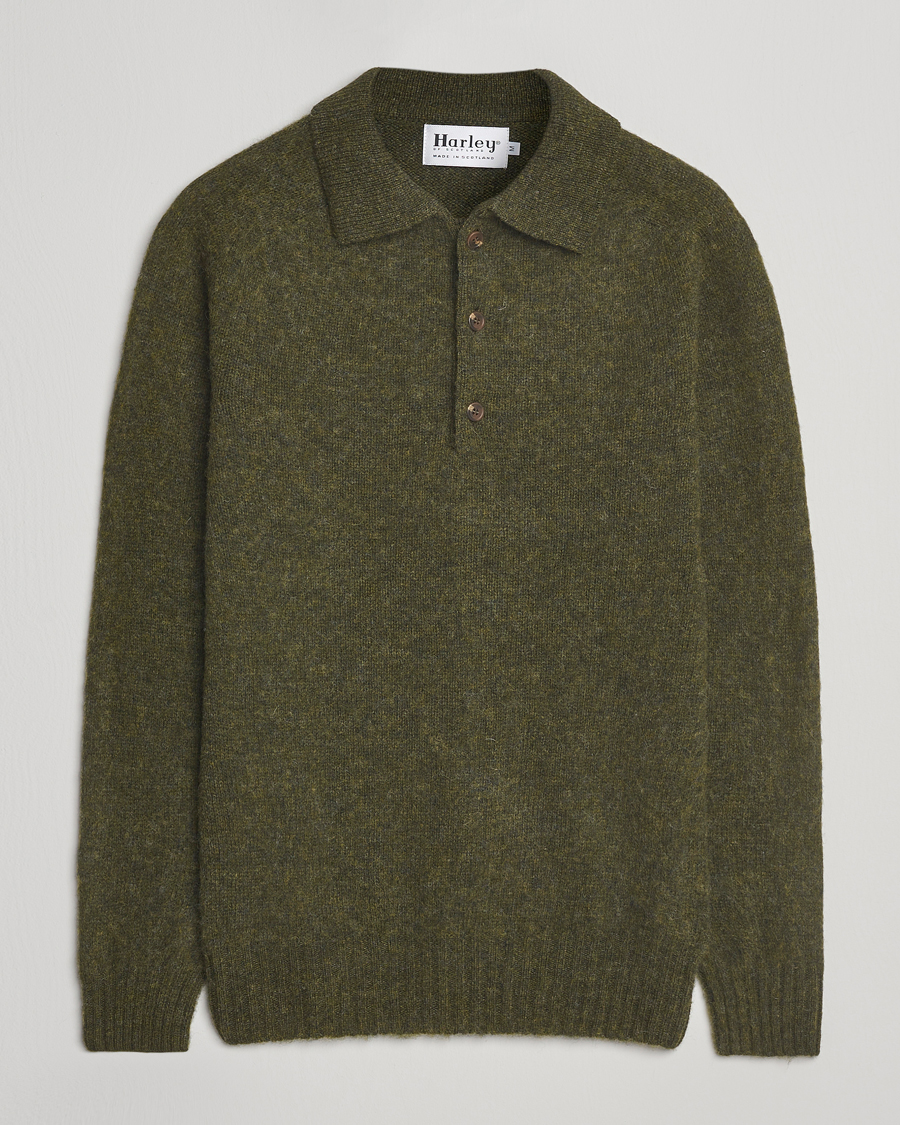 Herr | Tröjor | Harley Of Scotland | Brushed Supersoft Lambswool Polo Scots Pine