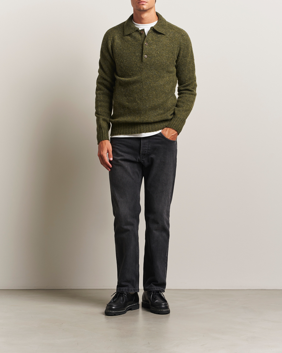 Herr | Tröjor | Harley Of Scotland | Brushed Supersoft Lambswool Polo Scots Pine