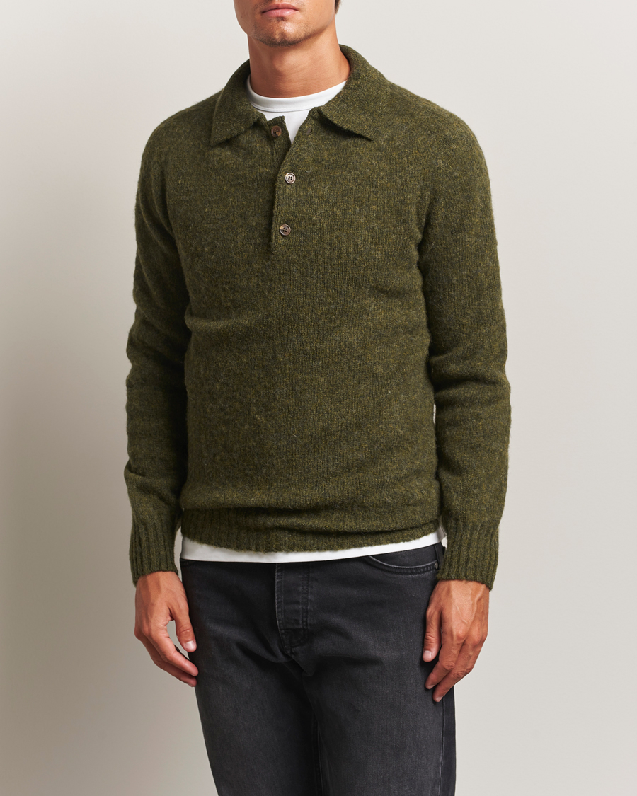 Herr | Tröjor | Harley Of Scotland | Brushed Supersoft Lambswool Polo Scots Pine