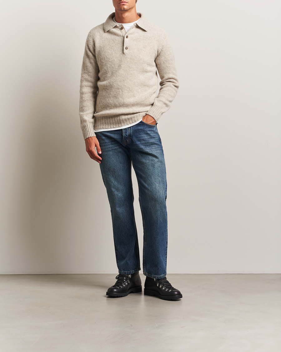 Herr | Tröjor | Harley Of Scotland | Brushed Supersoft Lambswool Polo Vellum
