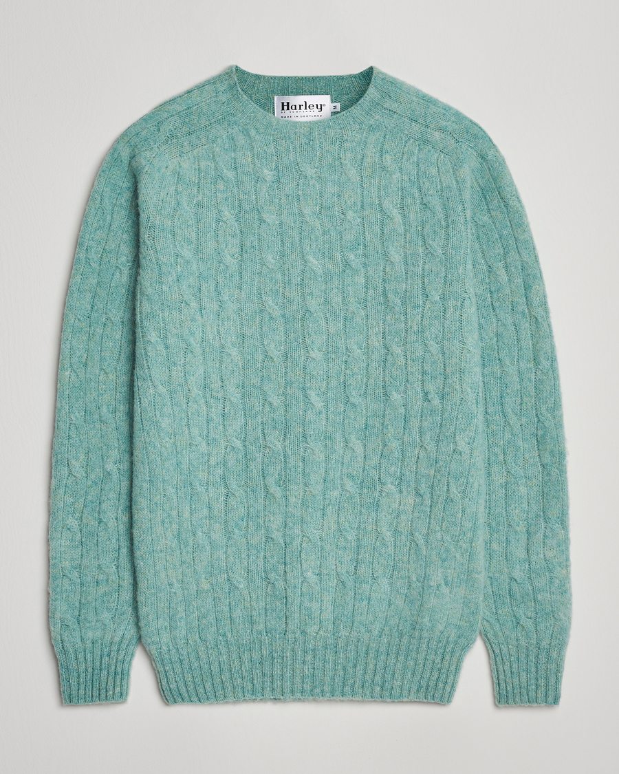 Herr | Tröjor | Harley Of Scotland | Brushed Supersoft Lambswool Cable Opal