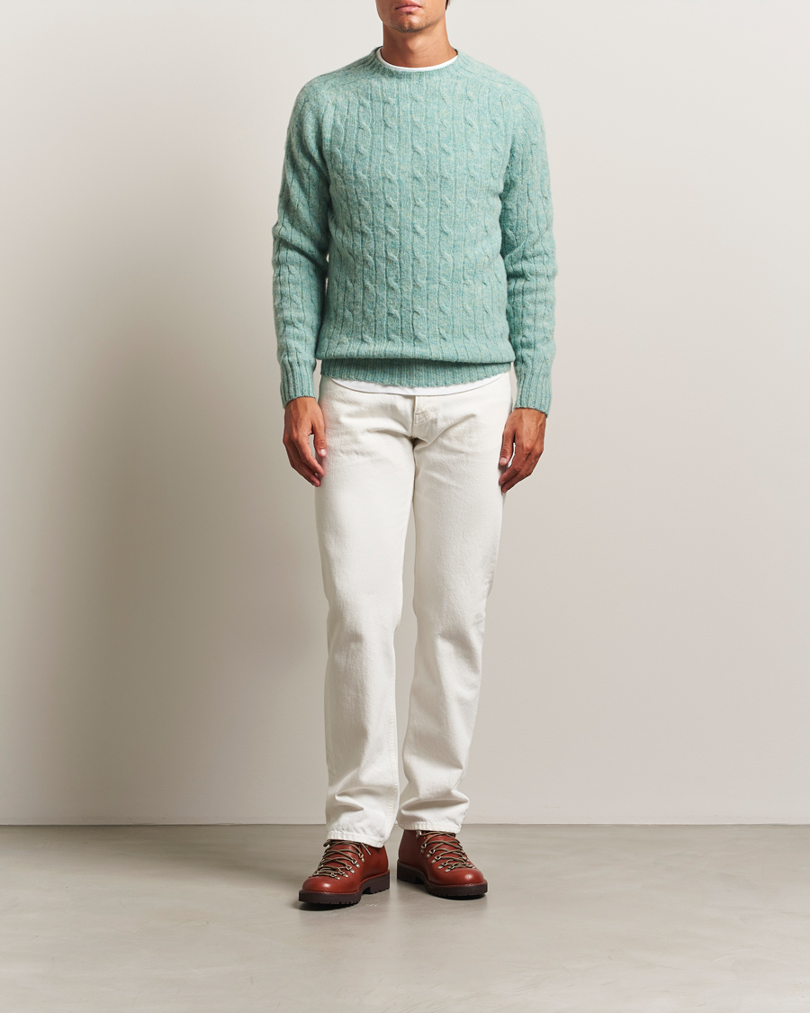 Herr | Tröjor | Harley Of Scotland | Brushed Supersoft Lambswool Cable Opal