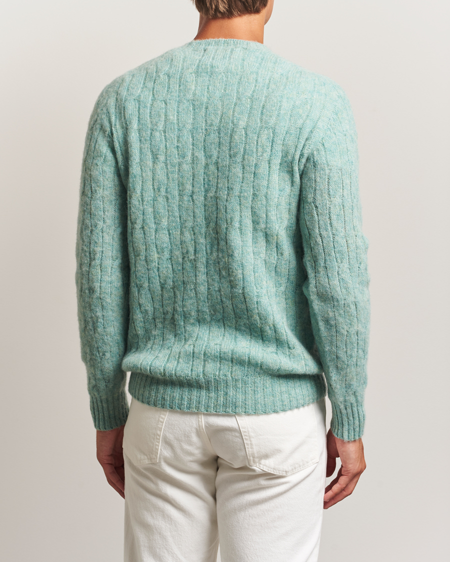 Herr | Tröjor | Harley Of Scotland | Brushed Supersoft Lambswool Cable Opal