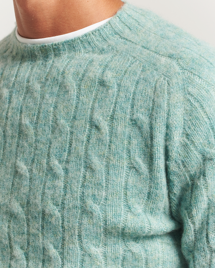 Herr | Tröjor | Harley Of Scotland | Brushed Supersoft Lambswool Cable Opal