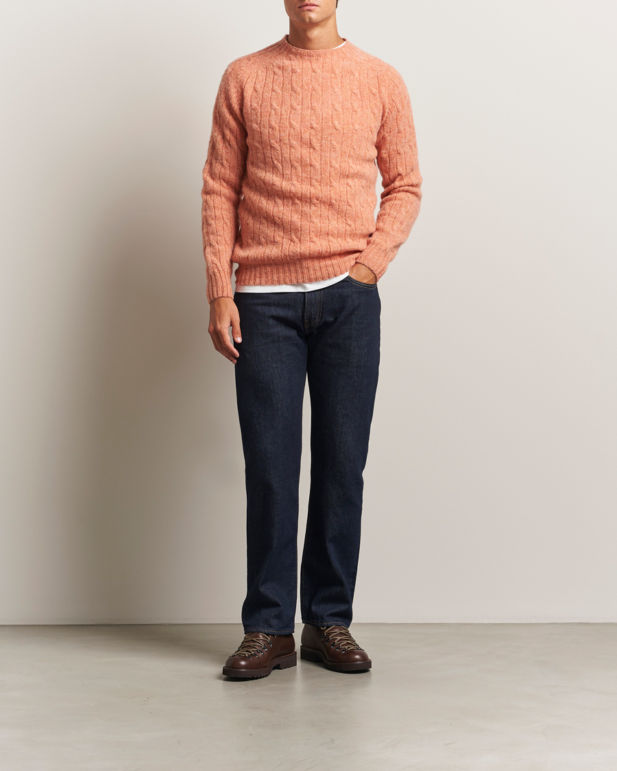 Herr | Tröjor | Harley Of Scotland | Brushed Supersoft Lambswool Cable Parfait