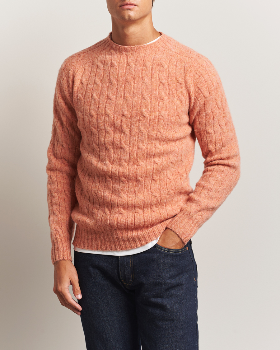 Herr | Tröjor | Harley Of Scotland | Brushed Supersoft Lambswool Cable Parfait