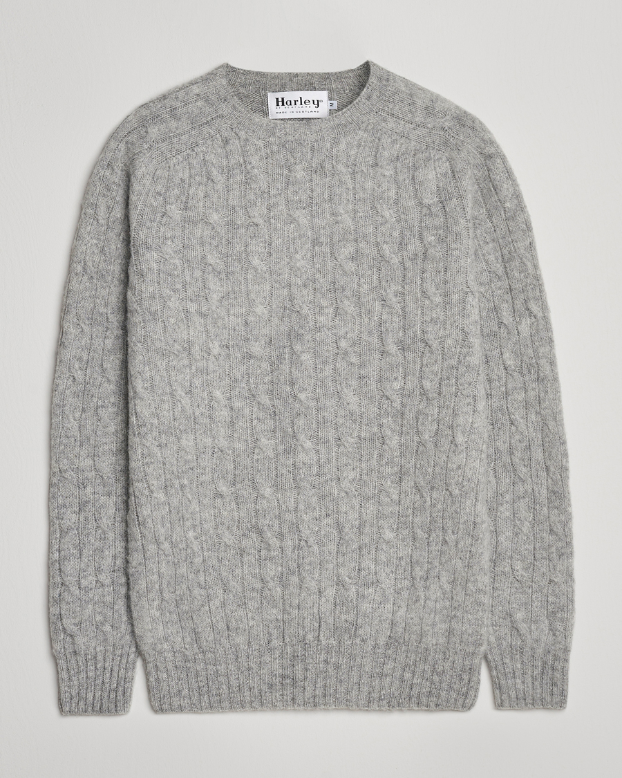 Herr | Tröjor | Harley Of Scotland | Brushed Supersoft Lambswool Cable Silver