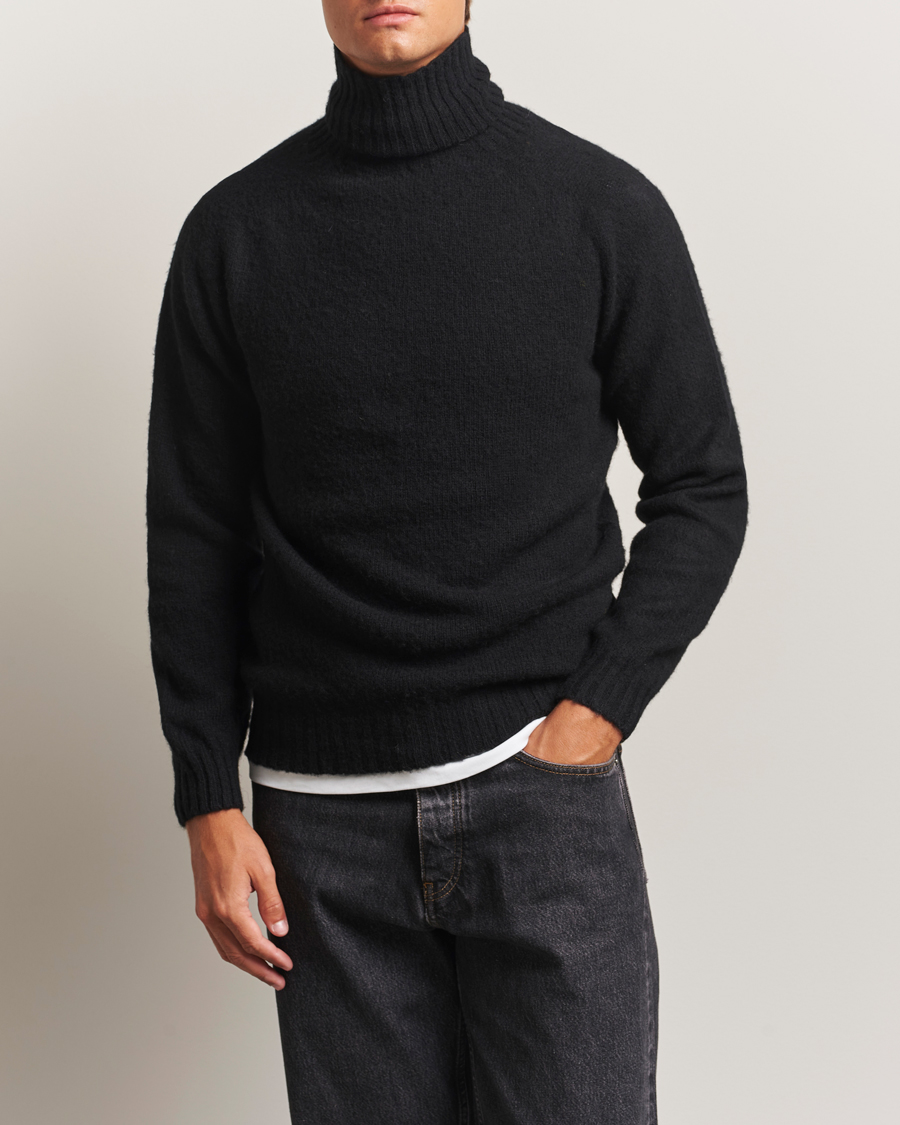 Herr | Tröjor | Harley Of Scotland | Brushed Supersoft Lambswool Rollneck Black