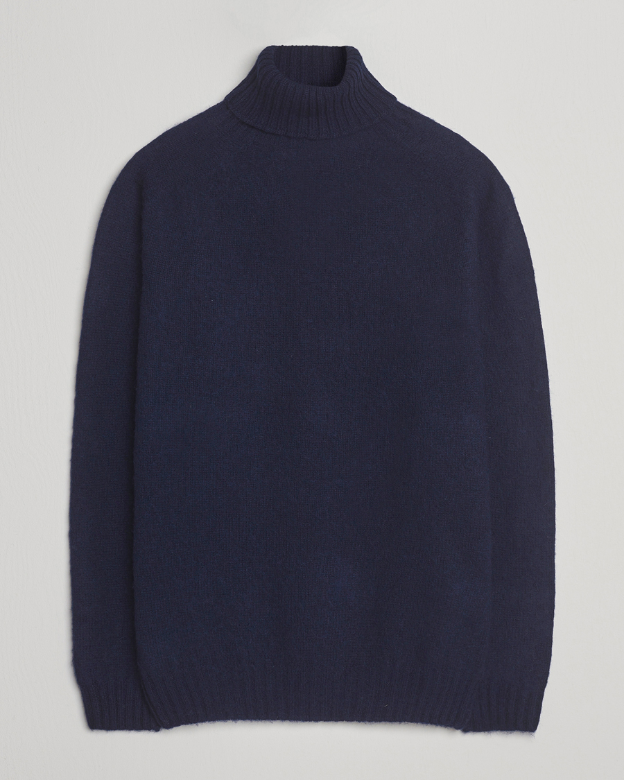 Herr | Tröjor | Harley Of Scotland | Brushed Supersoft Lambswool Rollneck Navy