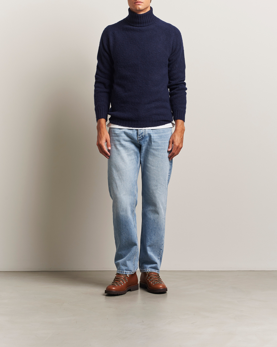 Herr | Tröjor | Harley Of Scotland | Brushed Supersoft Lambswool Rollneck Navy