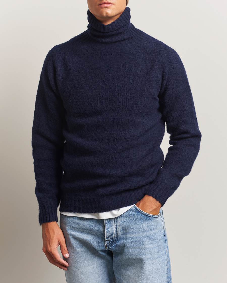 Herr | Tröjor | Harley Of Scotland | Brushed Supersoft Lambswool Rollneck Navy