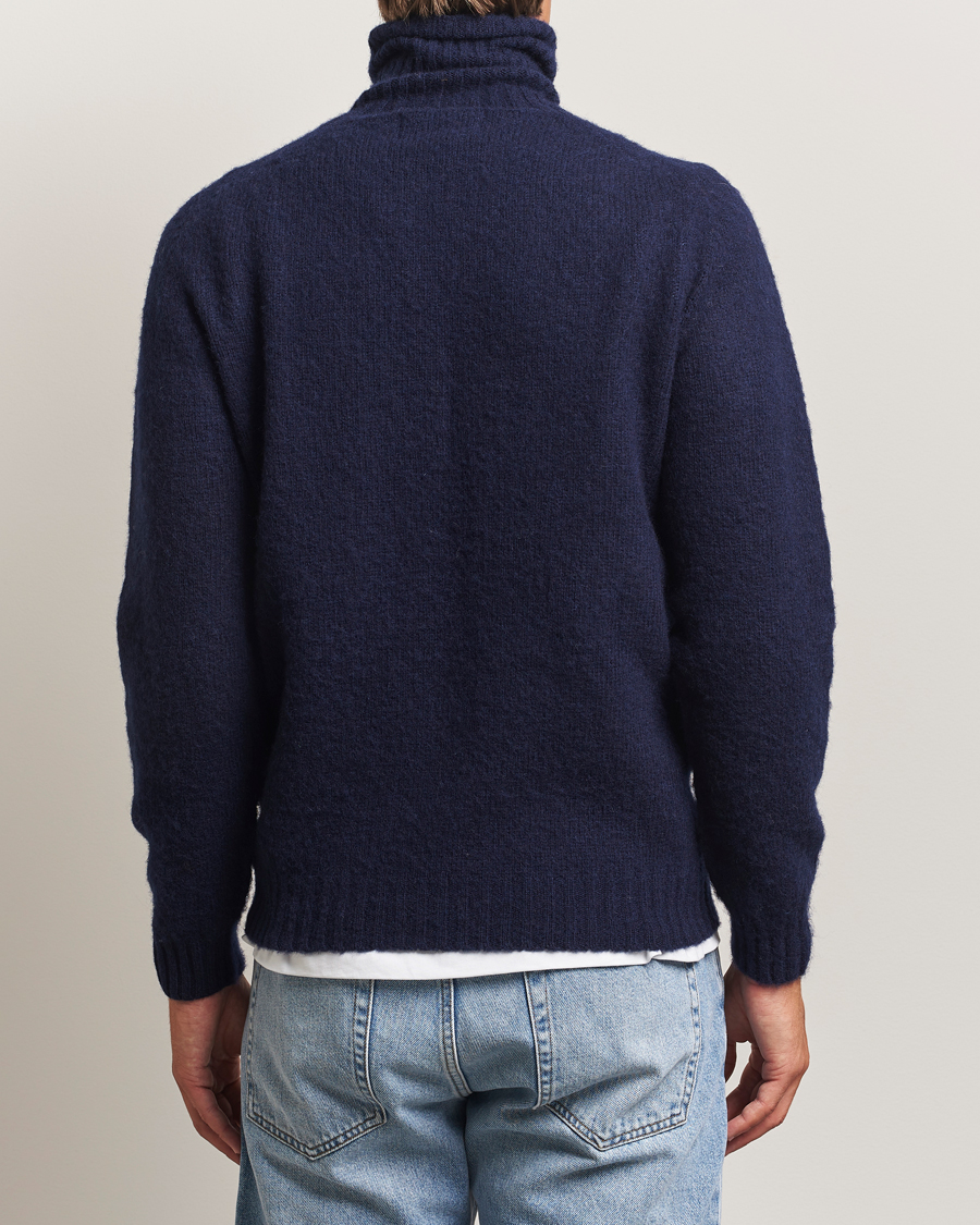 Herr | Tröjor | Harley Of Scotland | Brushed Supersoft Lambswool Rollneck Navy