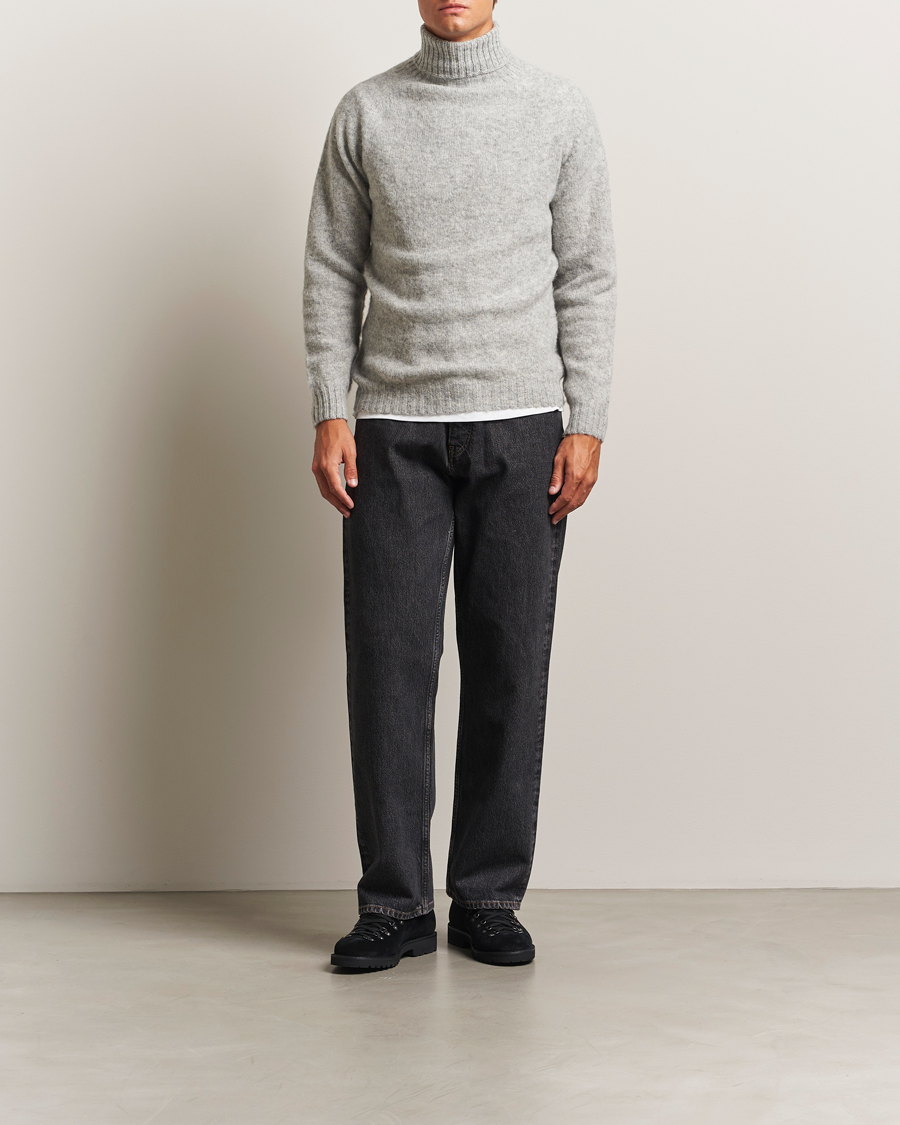 Herr | Tröjor | Harley Of Scotland | Brushed Supersoft Lambswool Rollneck Silver