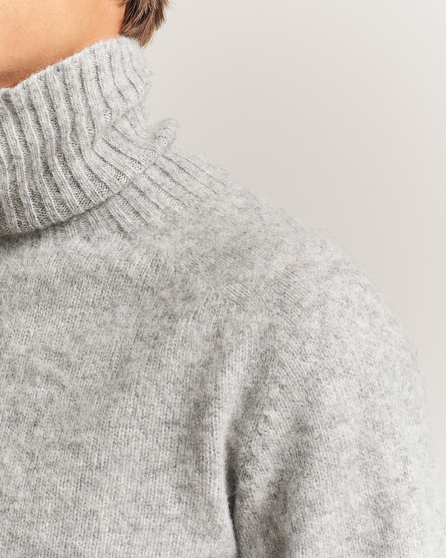 Herr | Tröjor | Harley Of Scotland | Brushed Supersoft Lambswool Rollneck Silver