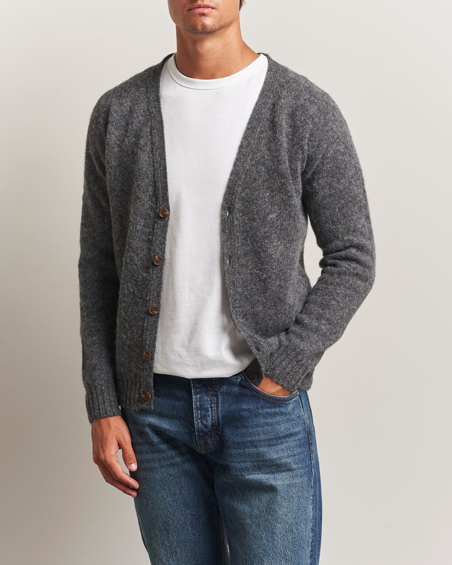 Herr | Tröjor | Harley Of Scotland | Brushed Supersoft Lambswool Cardigan Basalt