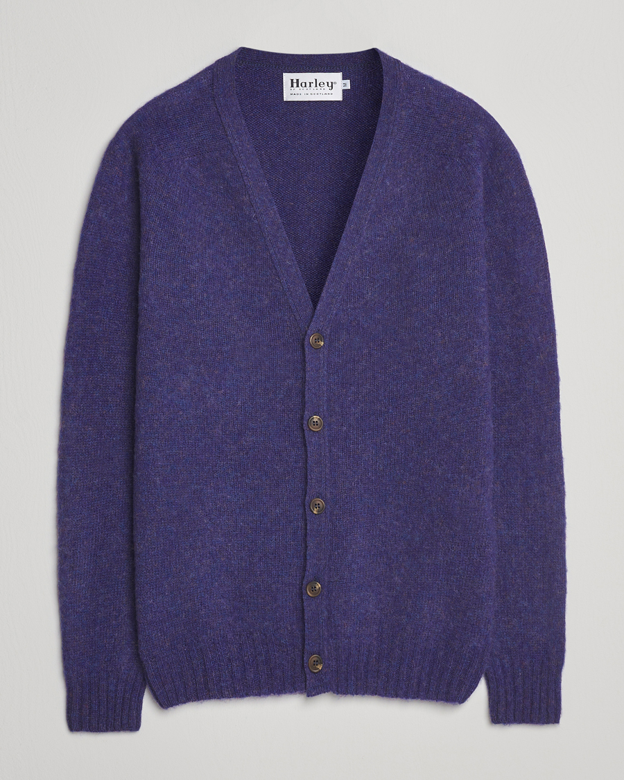 Herr | Tröjor | Harley Of Scotland | Brushed Supersoft Lambswool Cardigan Iris