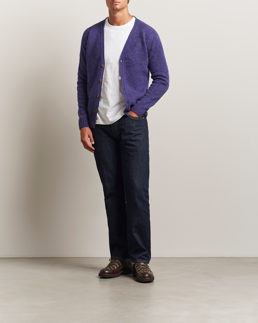 Herr | Tröjor | Harley Of Scotland | Brushed Supersoft Lambswool Cardigan Iris