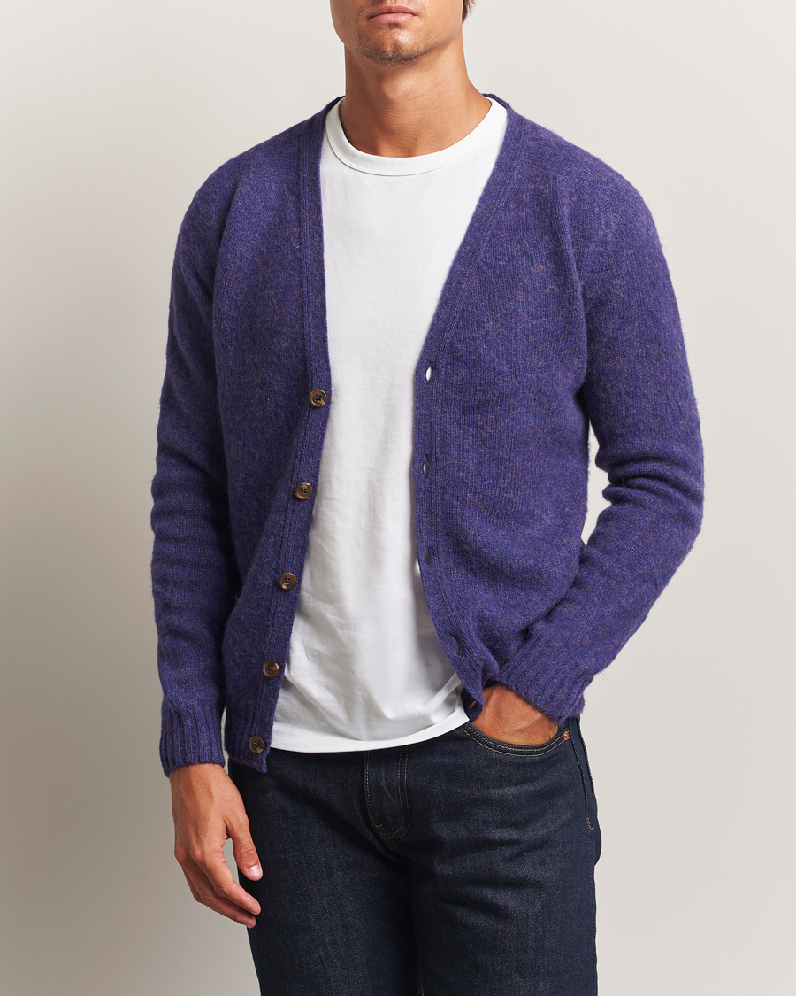 Herr | Tröjor | Harley Of Scotland | Brushed Supersoft Lambswool Cardigan Iris