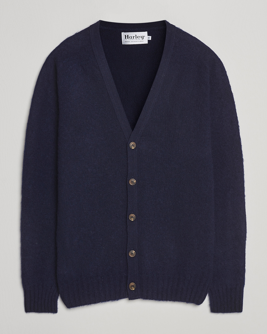 Herr | Tröjor | Harley Of Scotland | Brushed Supersoft Lambswool Cardigan Navy
