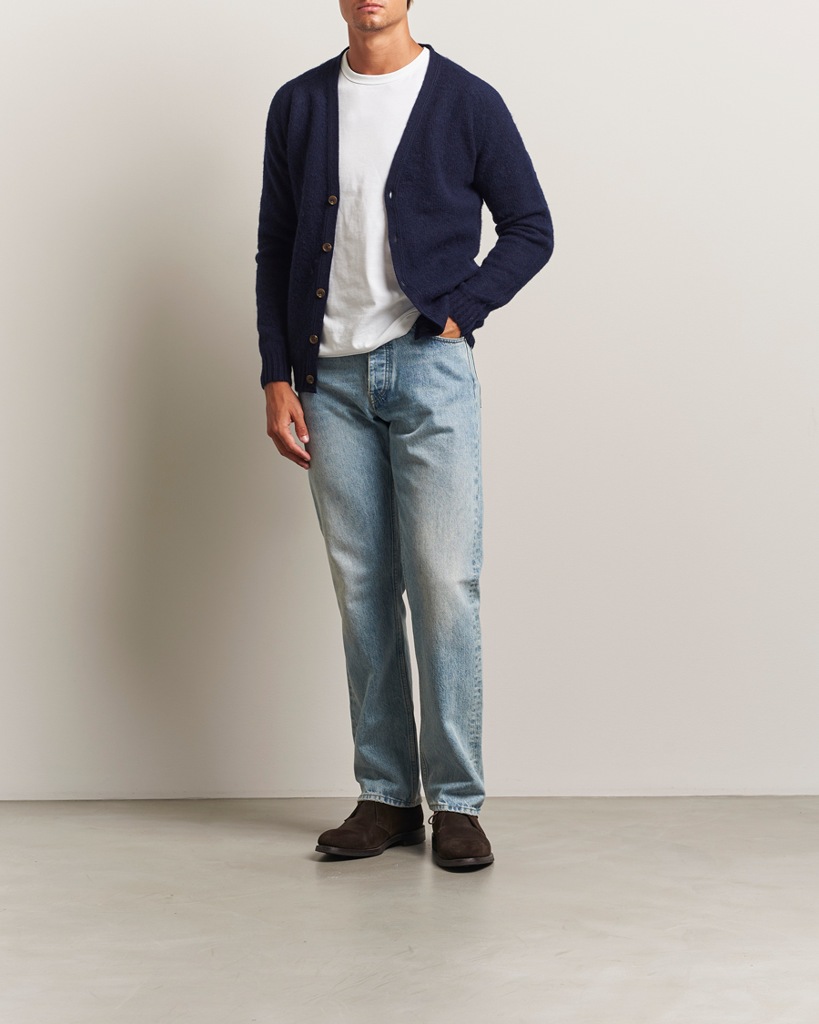 Herr | Tröjor | Harley Of Scotland | Brushed Supersoft Lambswool Cardigan Navy