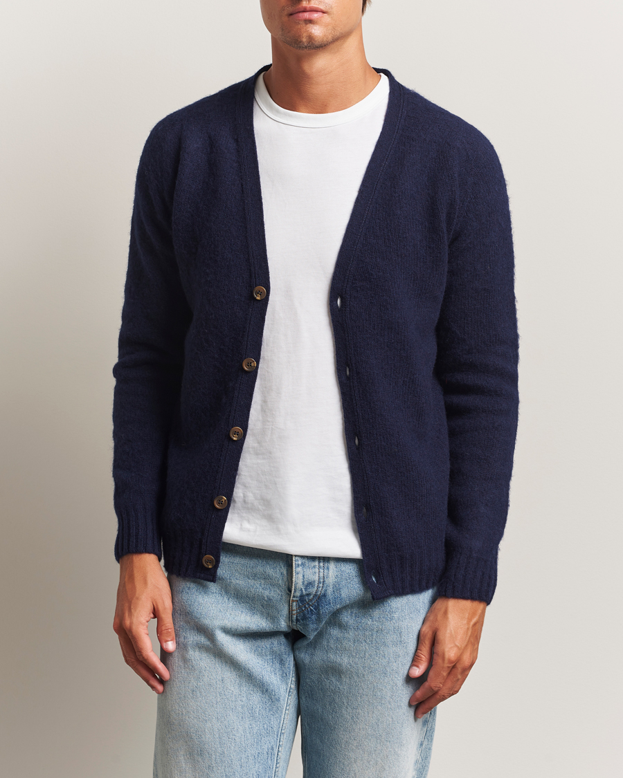Herr | Tröjor | Harley Of Scotland | Brushed Supersoft Lambswool Cardigan Navy