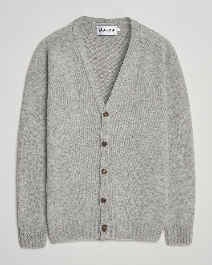 Herr | Tröjor | Harley Of Scotland | Brushed Supersoft Lambswool Cardigan Silver