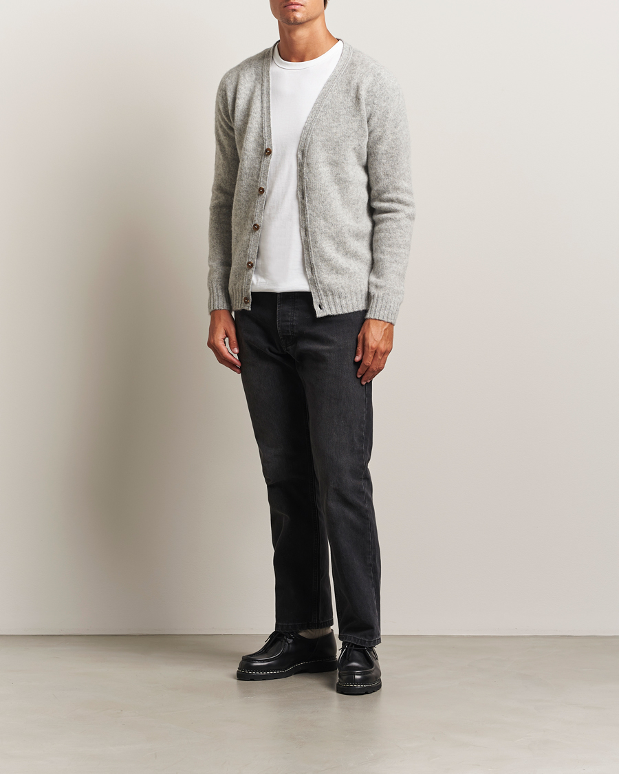 Herr | Tröjor | Harley Of Scotland | Brushed Supersoft Lambswool Cardigan Silver