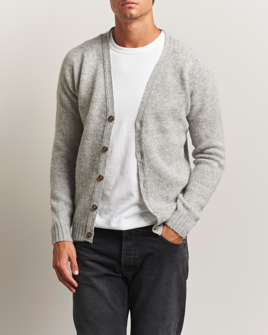 Herr | Tröjor | Harley Of Scotland | Brushed Supersoft Lambswool Cardigan Silver