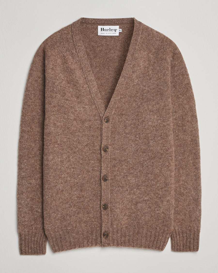 Herr | Tröjor | Harley Of Scotland | Brushed Supersoft Lambswool Cardigan Tundra