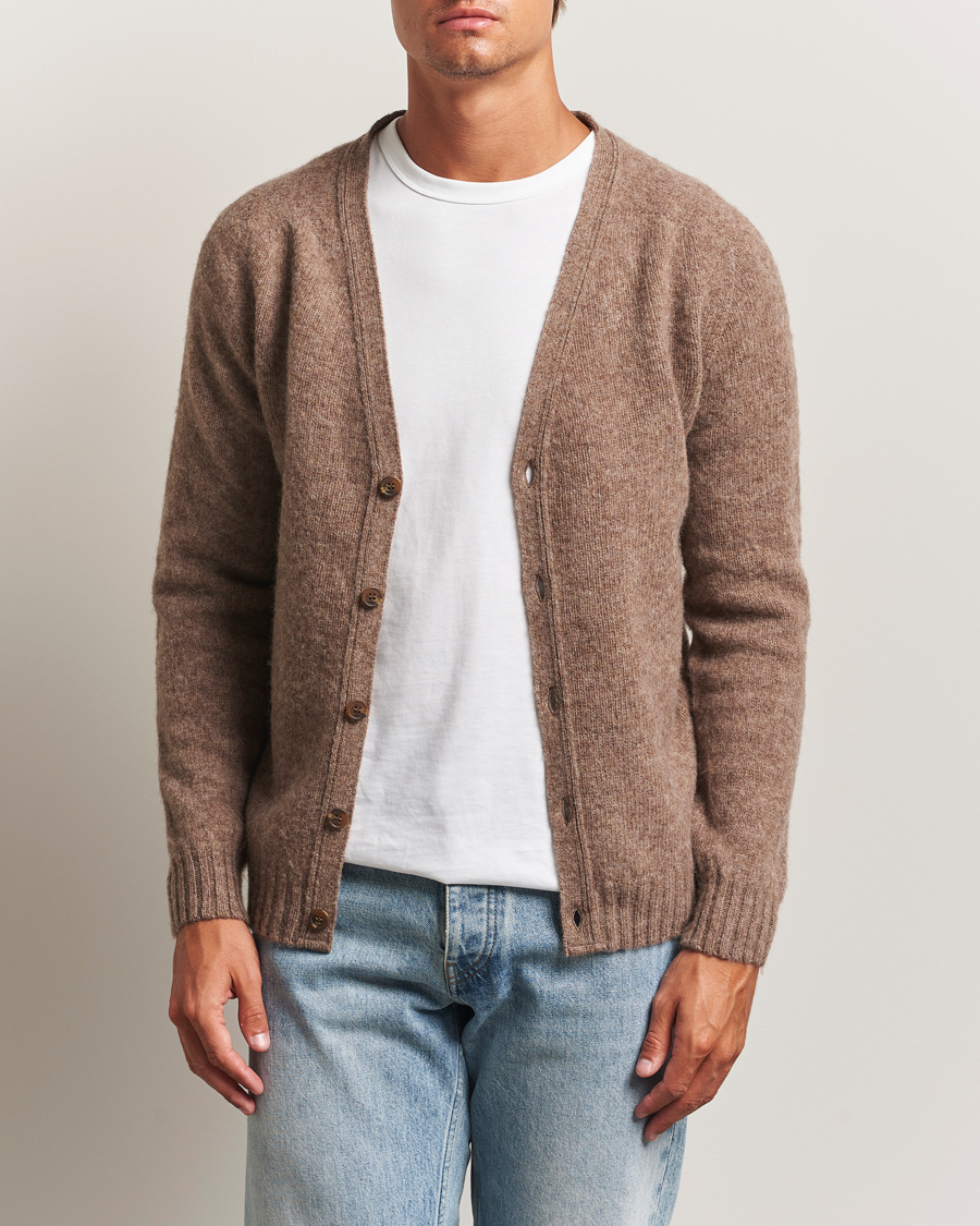 Herr | Tröjor | Harley Of Scotland | Brushed Supersoft Lambswool Cardigan Tundra