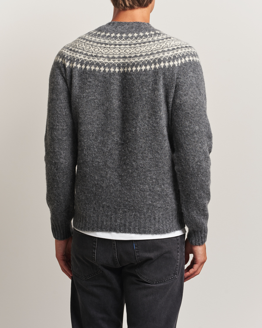 Herr | Tröjor | Harley Of Scotland | Brushed Supersoft Lambswool Yolk Fairisle Grey