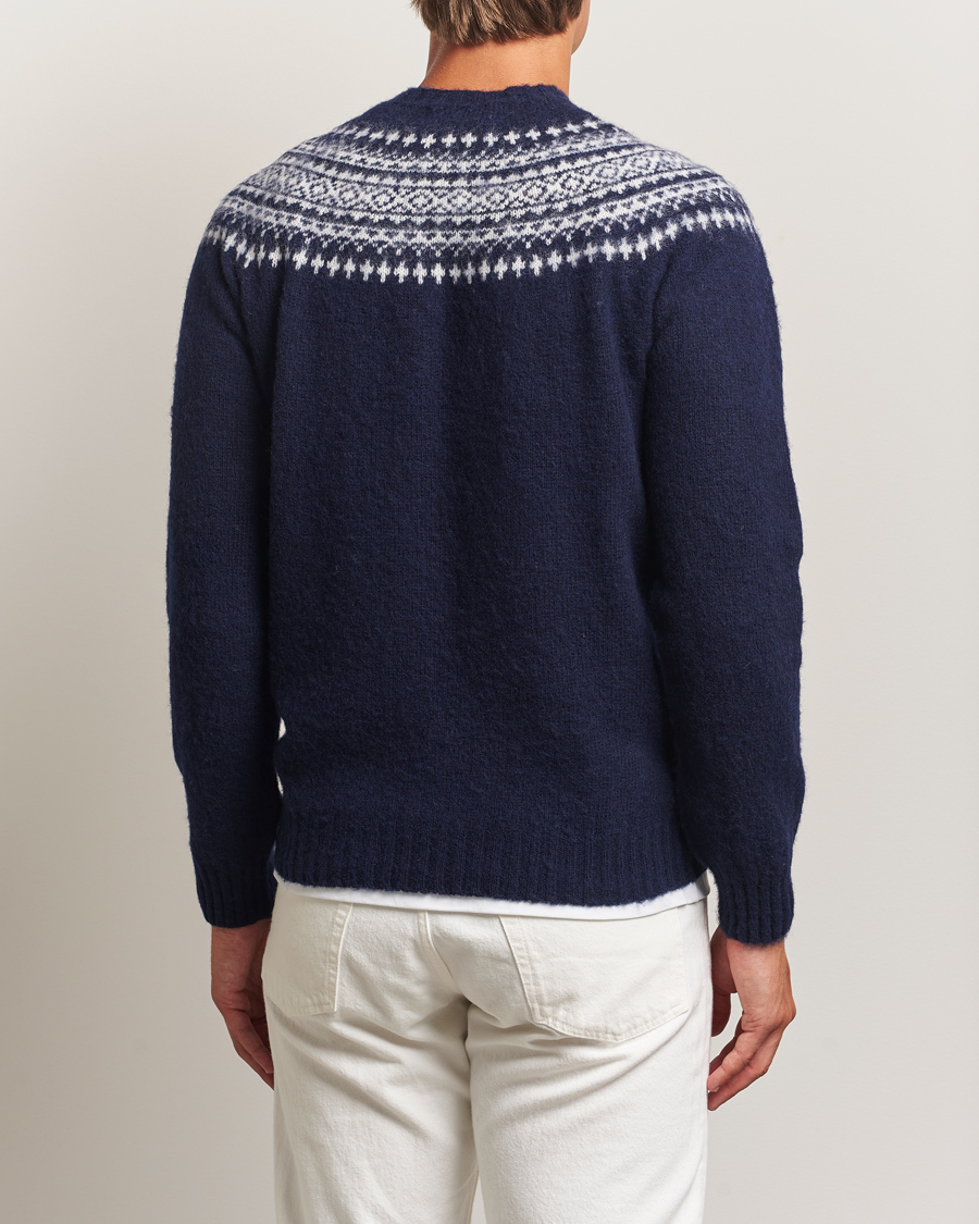 Herr | Tröjor | Harley Of Scotland | Brushed Supersoft Lambswool Yolk Fairisle Navy