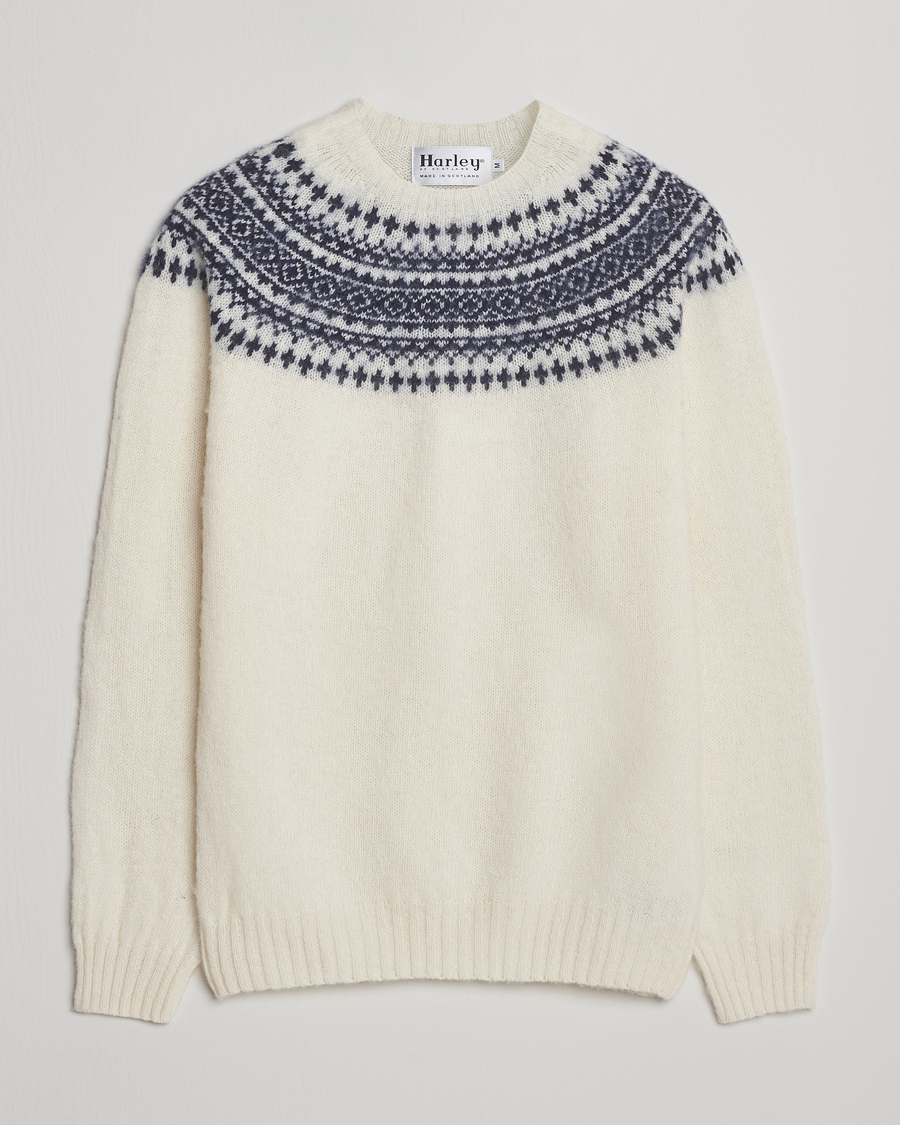 Herr | Tröjor | Harley Of Scotland | Brushed Supersoft Lambswool Yolk Fairisle White