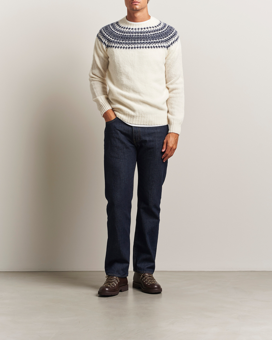 Herr | Tröjor | Harley Of Scotland | Brushed Supersoft Lambswool Yolk Fairisle White