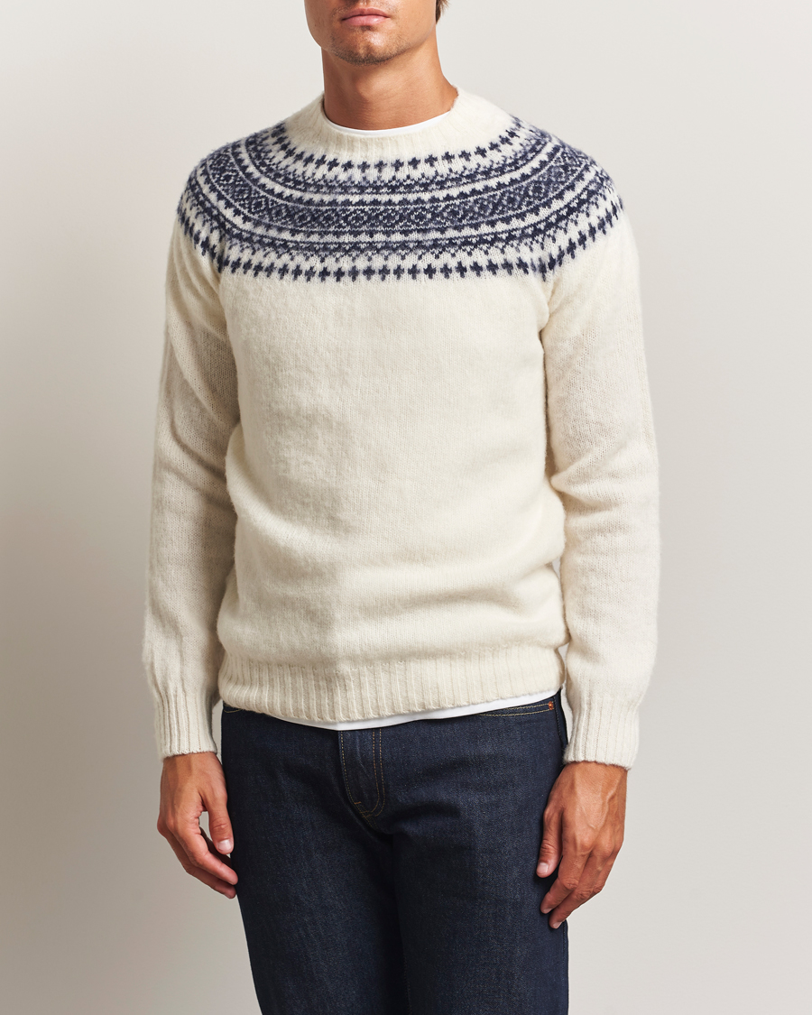 Herr | Tröjor | Harley Of Scotland | Brushed Supersoft Lambswool Yolk Fairisle White