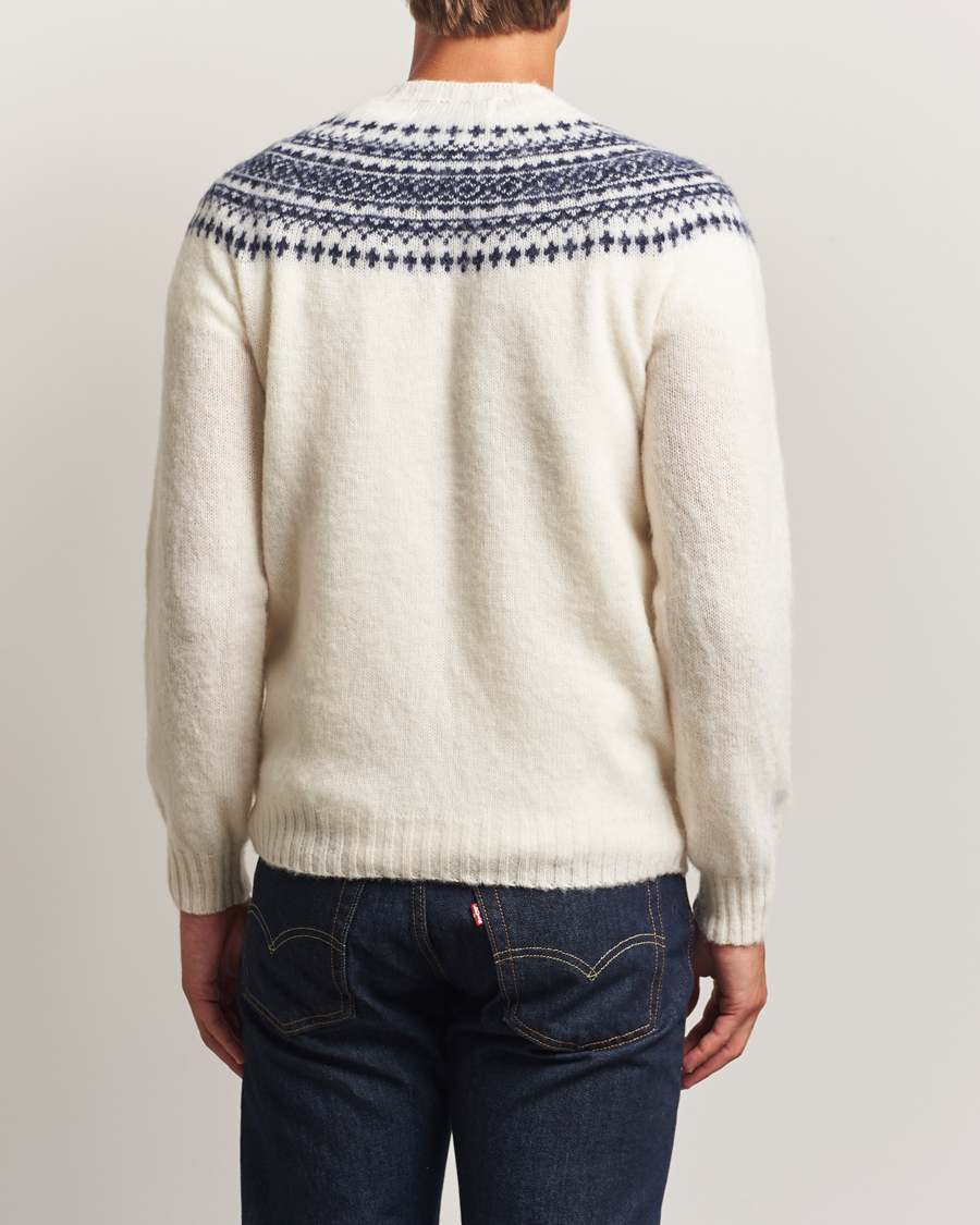 Herr | Tröjor | Harley Of Scotland | Brushed Supersoft Lambswool Yolk Fairisle White