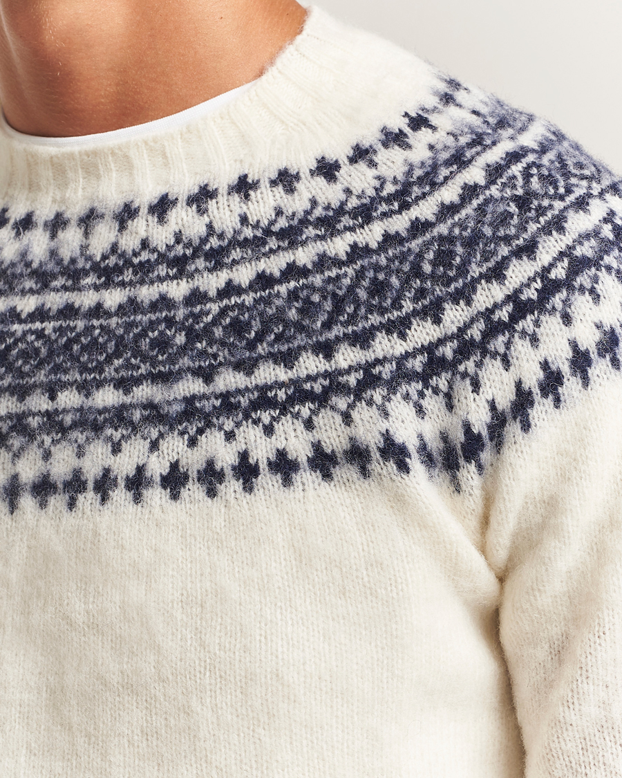 Herr | Tröjor | Harley Of Scotland | Brushed Supersoft Lambswool Yolk Fairisle White