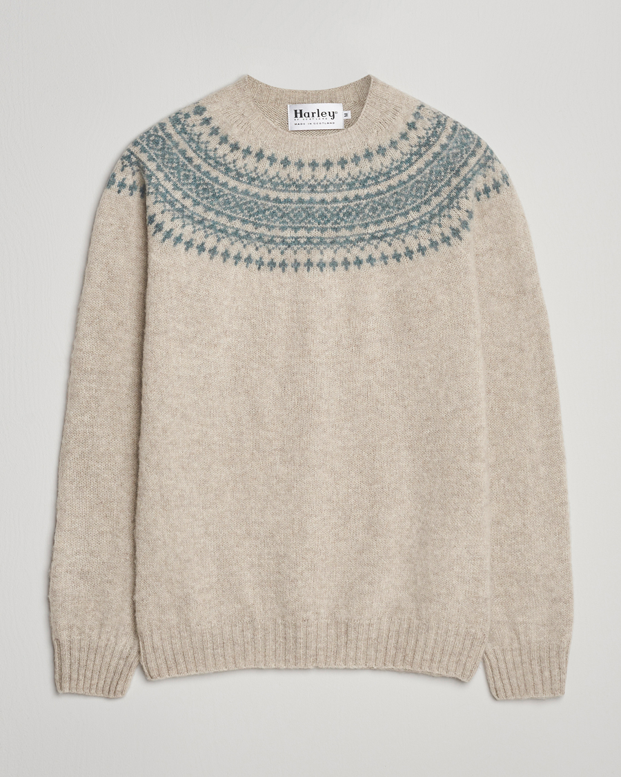 Herr | Tröjor | Harley Of Scotland | Brushed Supersoft Lambswool Yolk Fairisle Beige