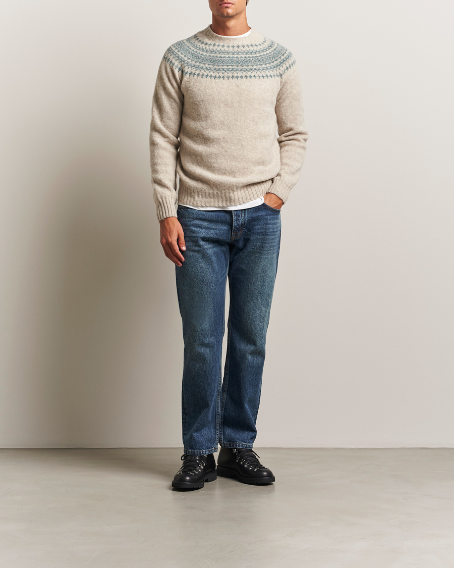 Herr | Tröjor | Harley Of Scotland | Brushed Supersoft Lambswool Yolk Fairisle Beige