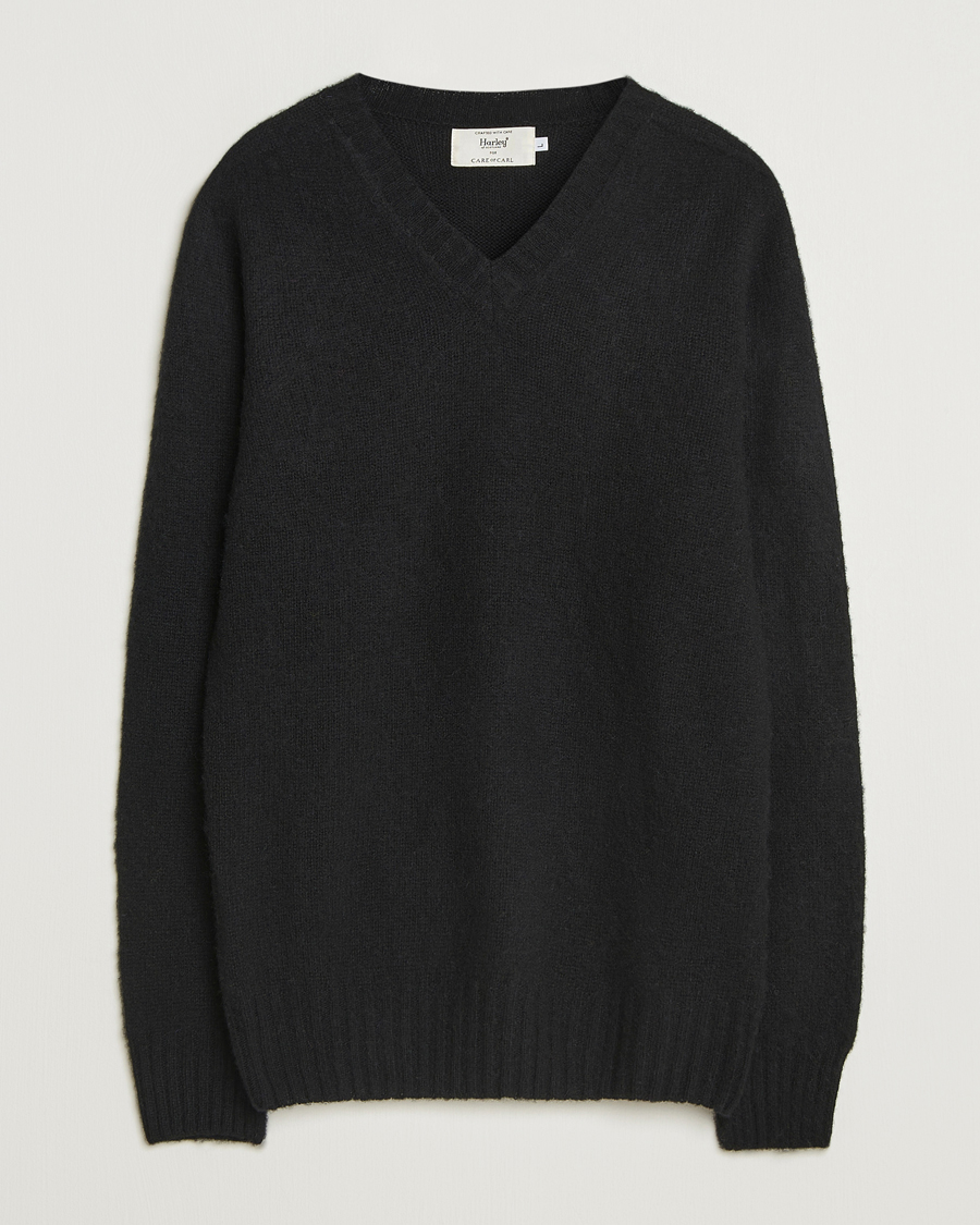 Herr | Tröjor | Harley Of Scotland for Care of Carl | Harley Of Scotland Brushed Supersoft Lambswool V-Neck Black