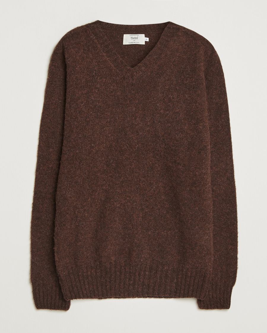 Herr | Tröjor | Harley Of Scotland for Care of Carl | Harley Of Scotland Brushed Supersoft Lambswool V-Neck Brown