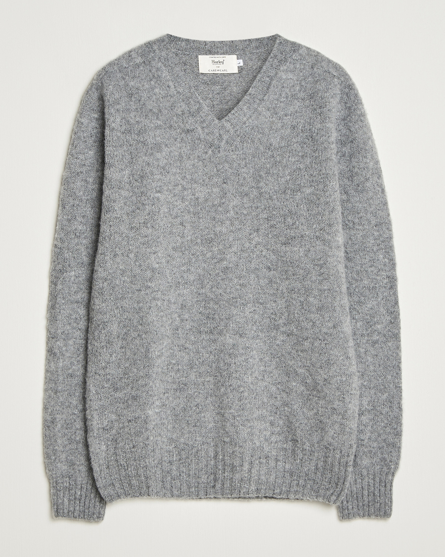 Herr | Tröjor | Harley Of Scotland for Care of Carl | Harley Of Scotland Brushed Supersoft Lambswool V-Neck Mid Grey